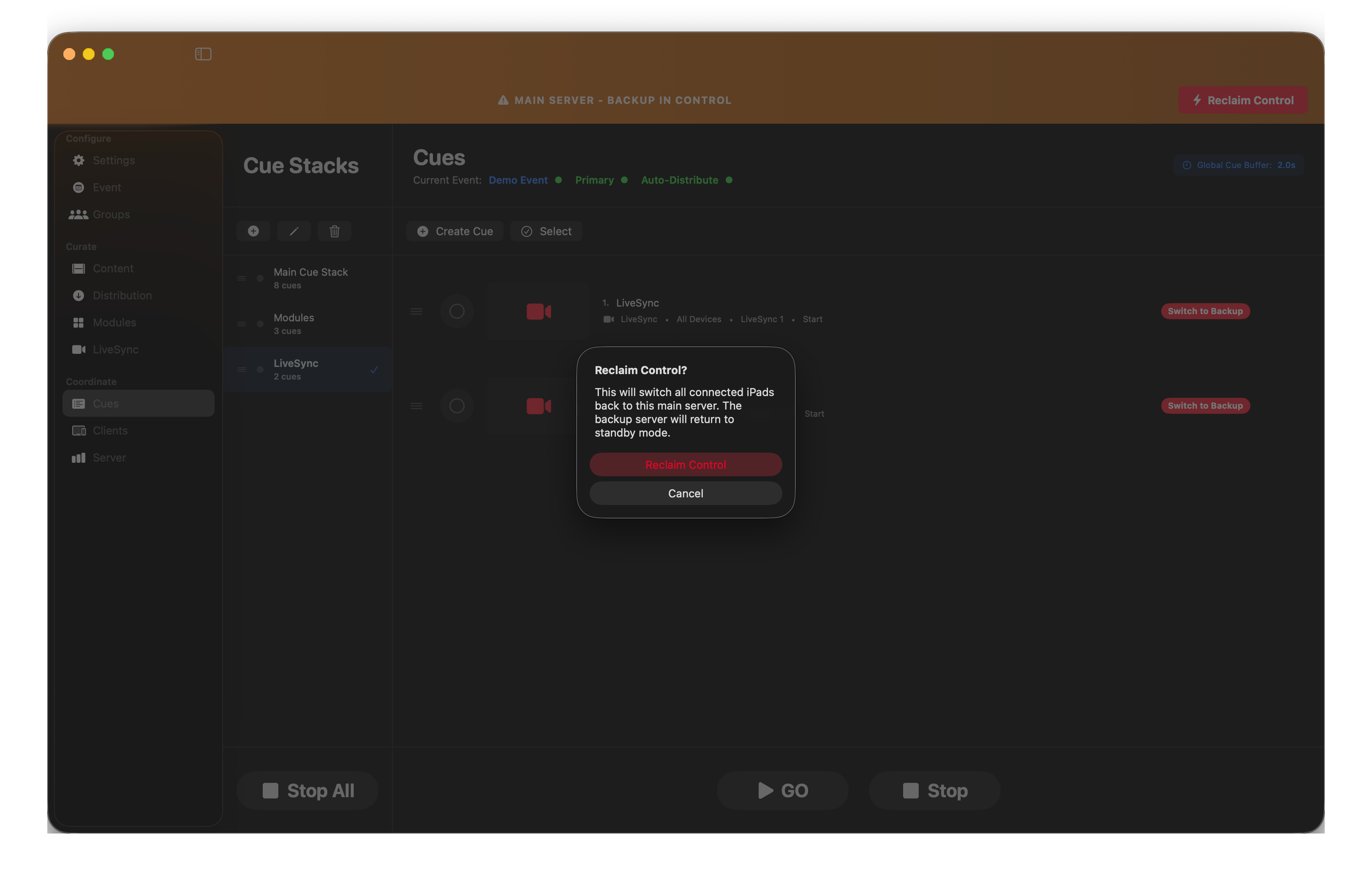 Reclaim Control confirmation dialog