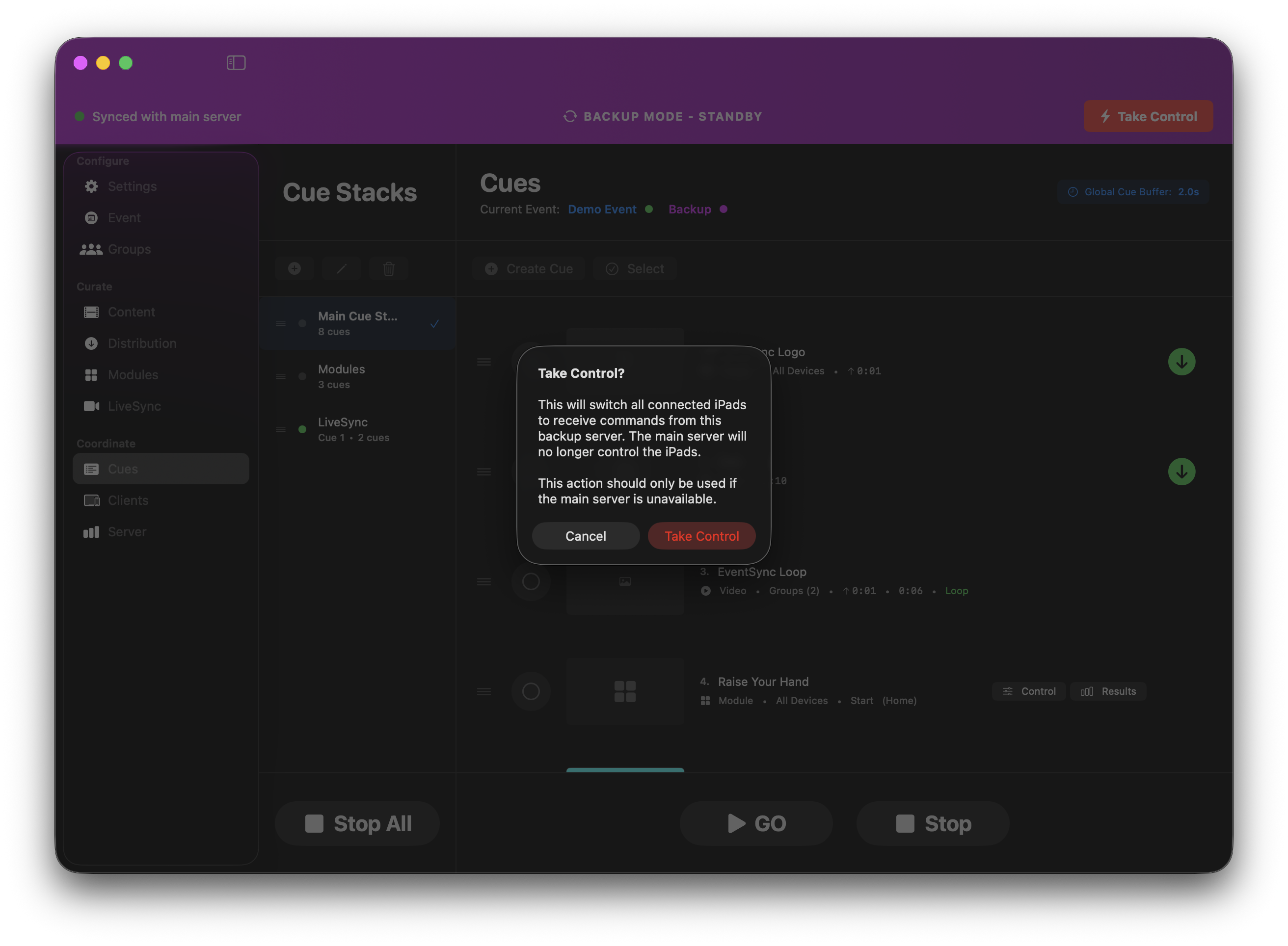 Take Control confirmation dialog