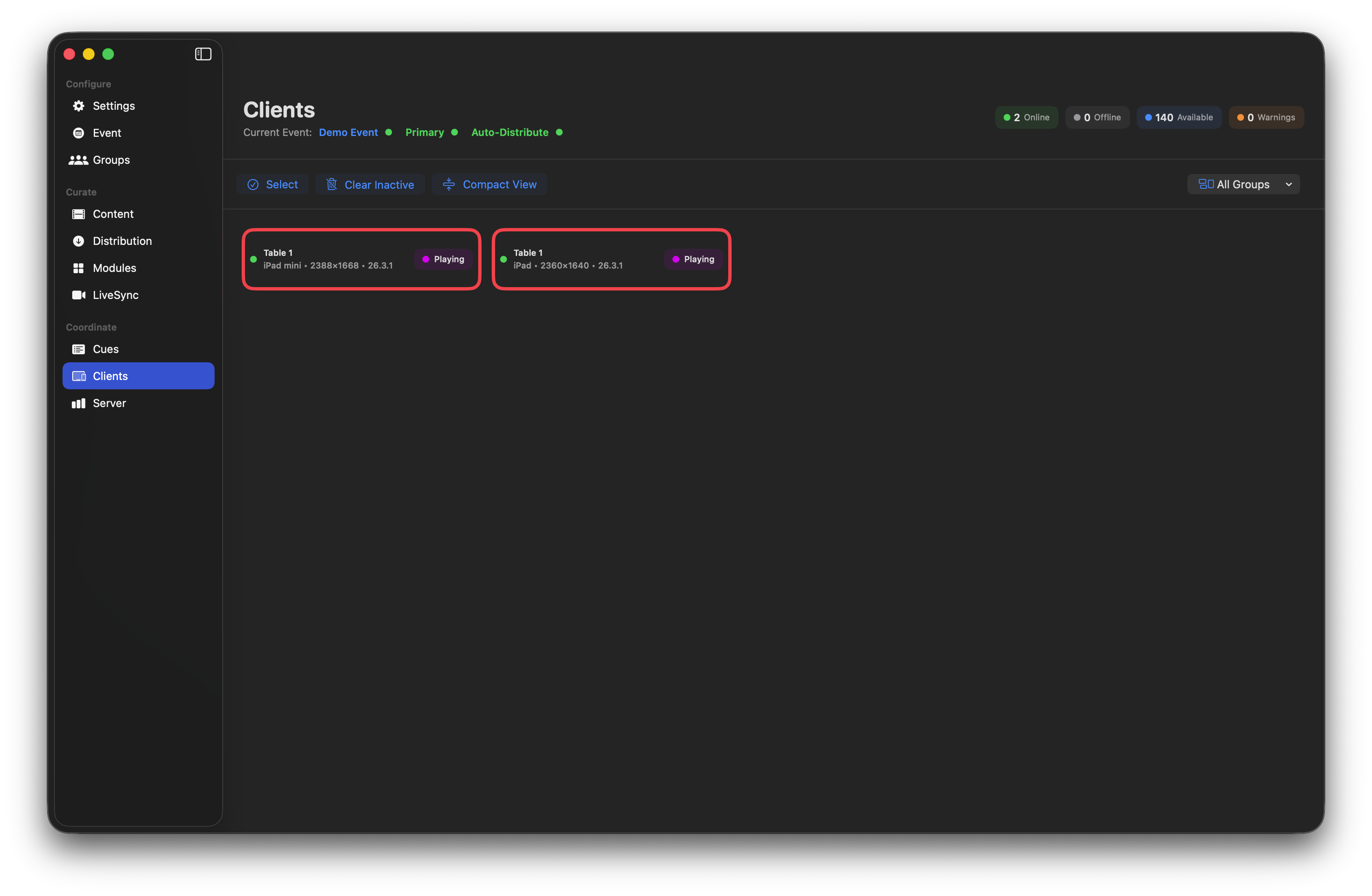 Compact view with identify highlight