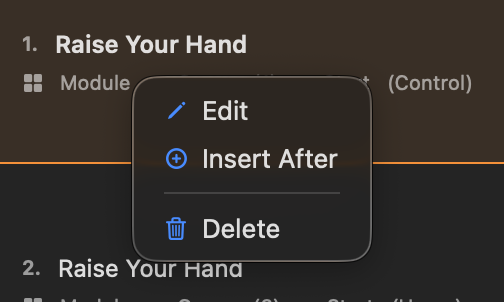 Right-click menu on a cue: Edit / Insert After / Delete