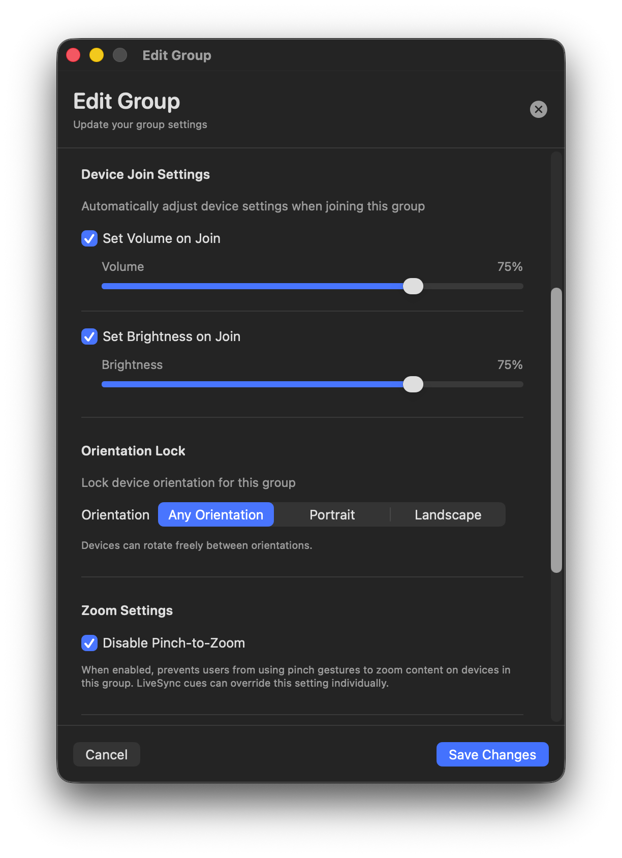 Volume and brightness on join