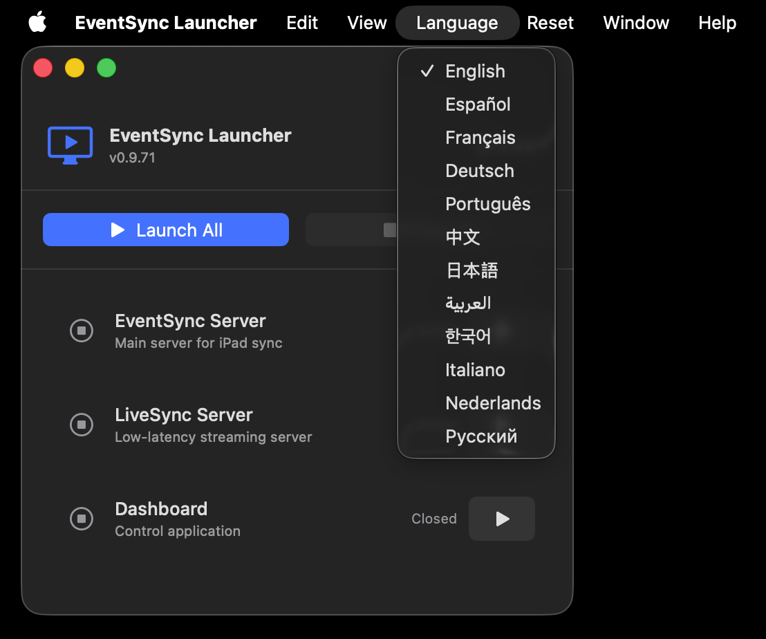 Language menu