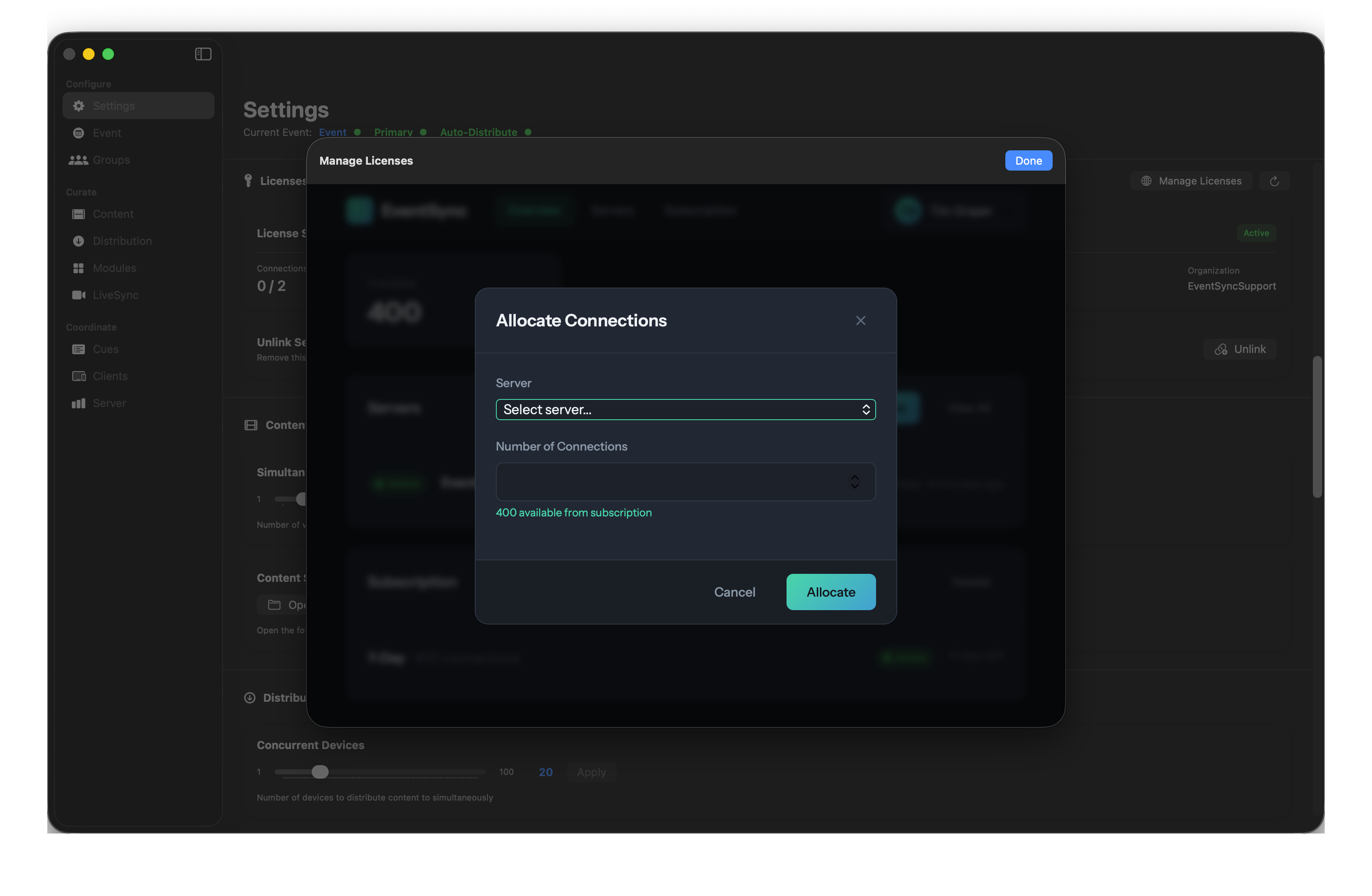 Allocate Connections — empty