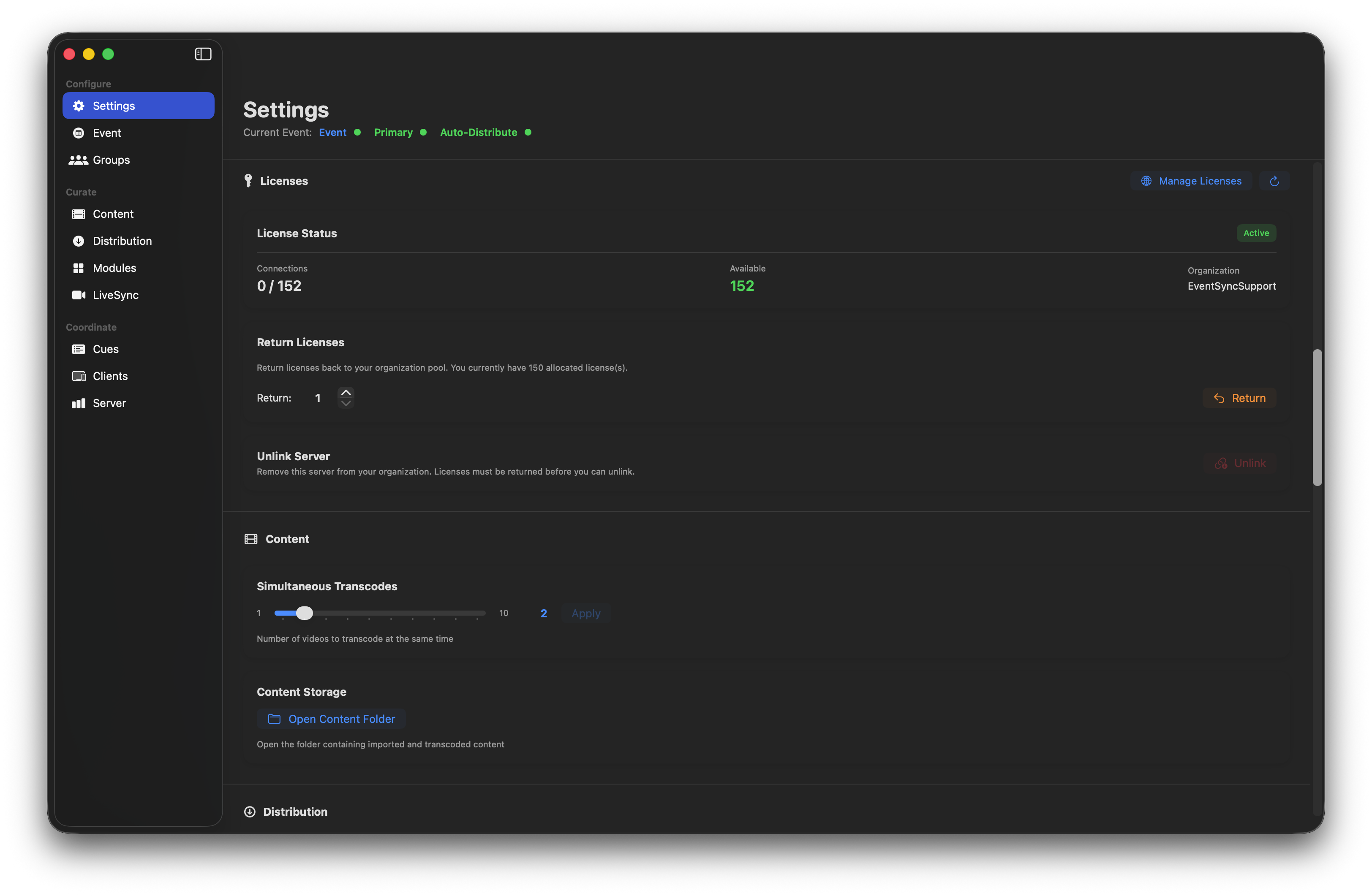 License status with Return panel