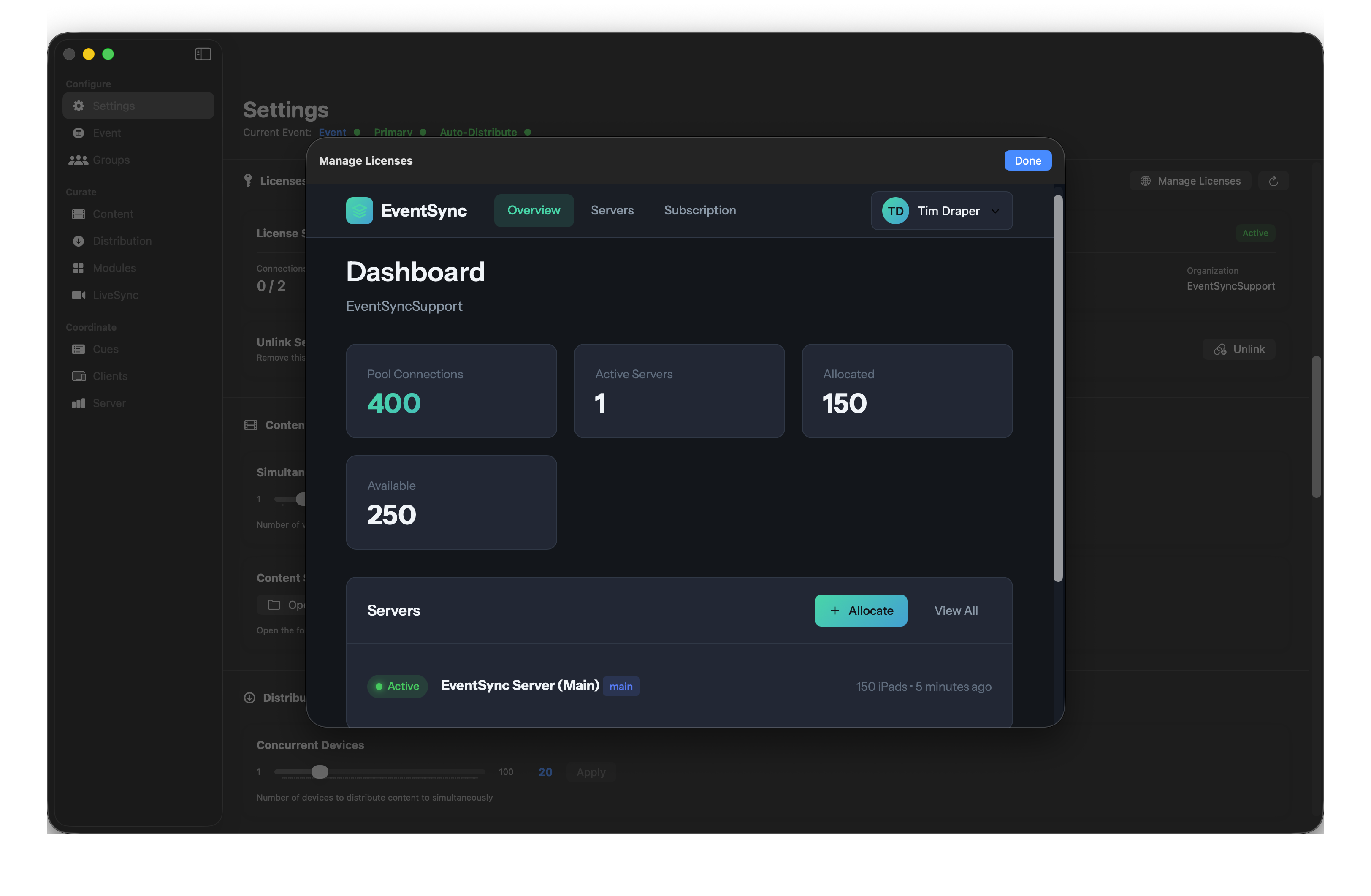 Overview after allocation
