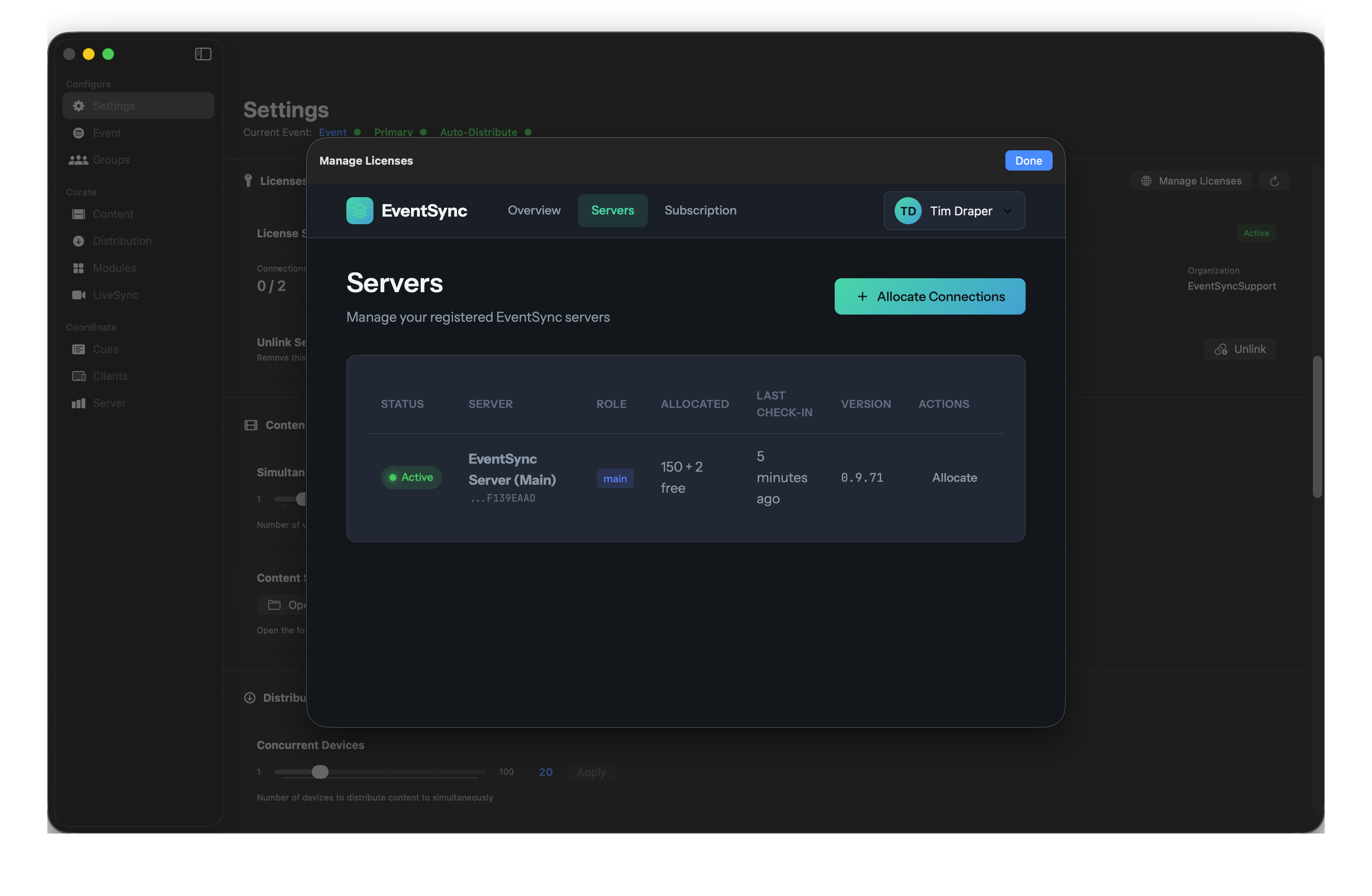 Servers tab