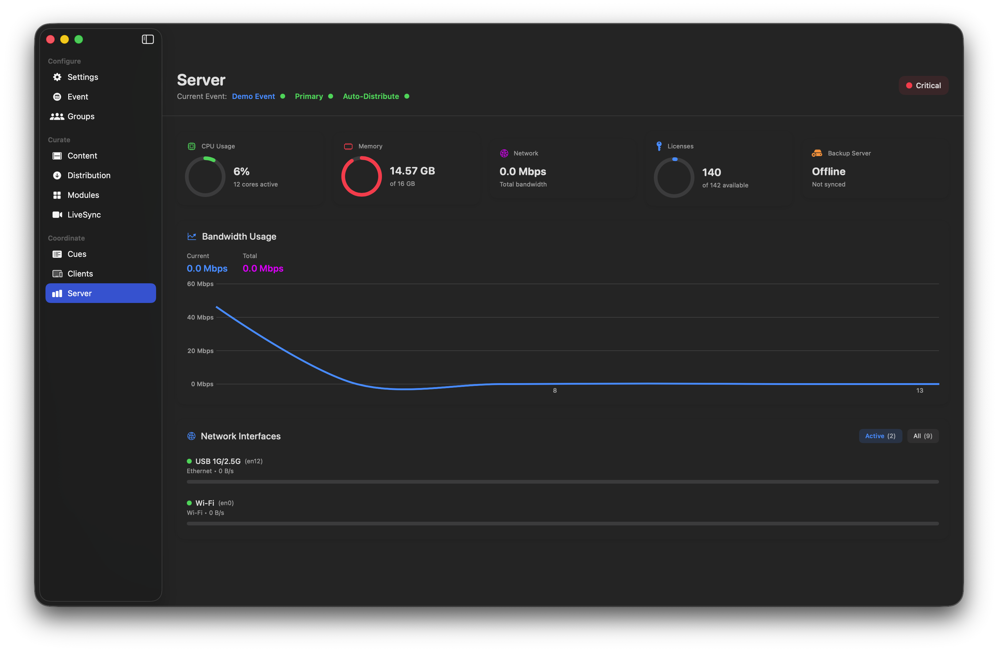Server metrics page
